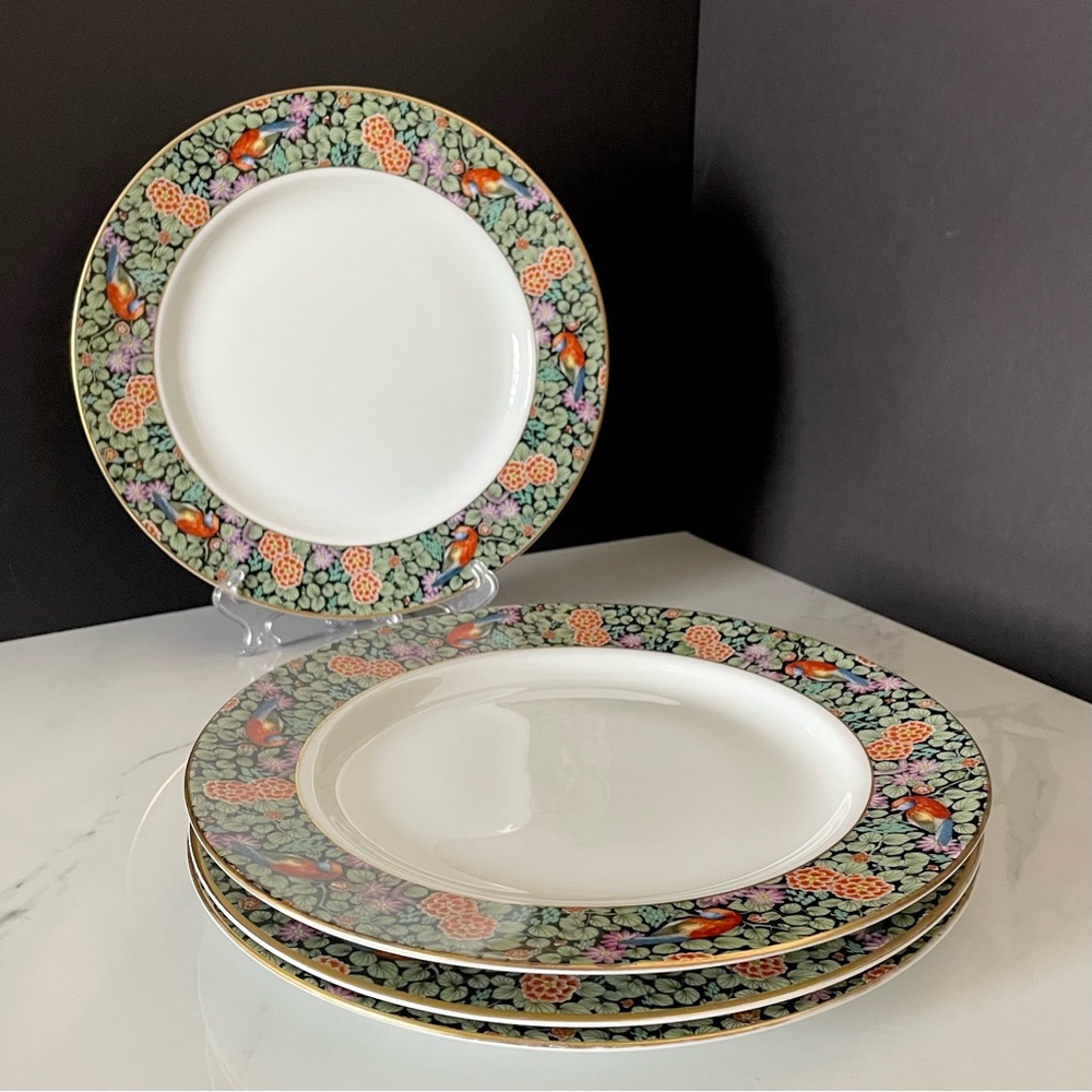 SET of 4 Parrot Bird Floral Dinner Plates - Rosenthal